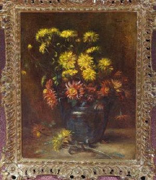 Red And Yellow Flowers In A Vase - view 1