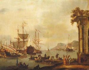 A Mediterranean harbor with merchants