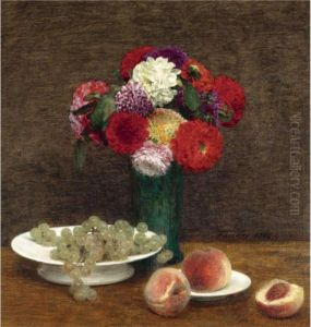 Nature Morte: Dahlias, Raisins Et Peches
