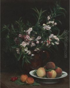 Nature Morte (balsamines, Peches Et Abricots) by Ignace Henri Jean Fantin-Latour