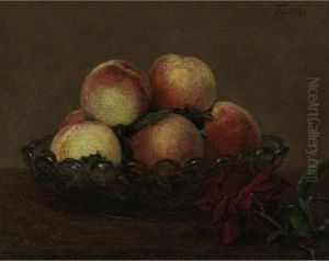 Nature Morte (peches Dans Une
Coupe De Verre, Une Rose Rouge Foncee Avec Feuilles A Droite) by Ignace Henri Jean Fantin-Latour