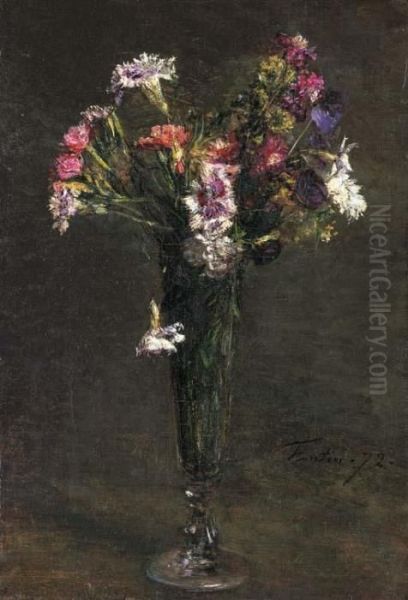 Fleurs: Oeillets Et Jacynthe Dans Une Flute A Champagne - view 1