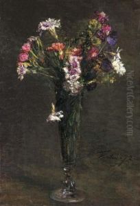 Fleurs: Oeillets Et Jacynthe Dans Une Flute A Champagne