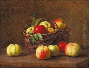 Pommes Dans Un Panier Et Sur La Table Pommes Dans Un Panier Et Sur La Table