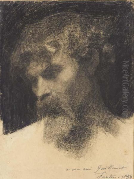 Head Of A Bearded Man Looking Down To The Left - view 1