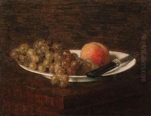 Nature Morte, Pche Et Raisin by Ignace Henri Jean Fantin-Latour