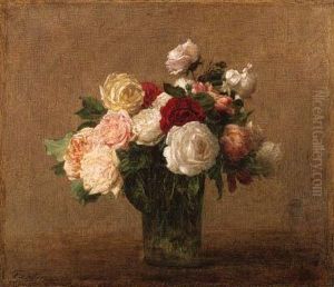Roses Dans Un Vase De Verre by Ignace Henri Jean Fantin-Latour