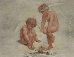 Putti building a fire with broken arrows by Charles Augustus Henry Lutyens