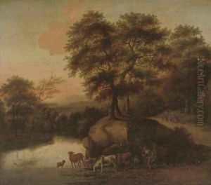 Evening at the drinking pool by George Lambert