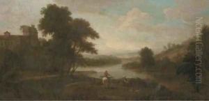 Travellers in an Italianate landscape by George Lambert