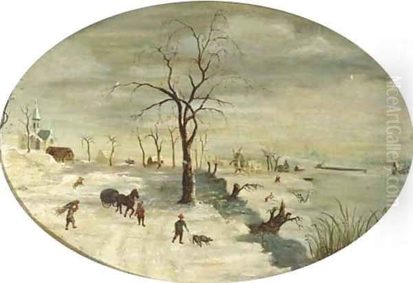 A winter landscape with figures on the ice - view 1