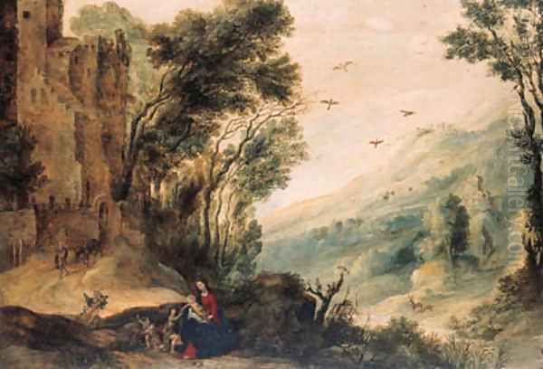 An extensive landscape with the Rest on the Flight into Egypt - view 1