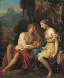Seated classical lovers by Gerard de Lairesse