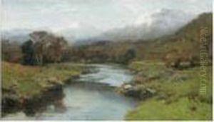A Scottish Glen With Snow Capped Peaks by David Farquharson