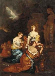 Nymphs and satyrs paying tribute to a staute of Venus by Gerard de Lairesse