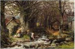 Washing At The Stream by David Farquharson
