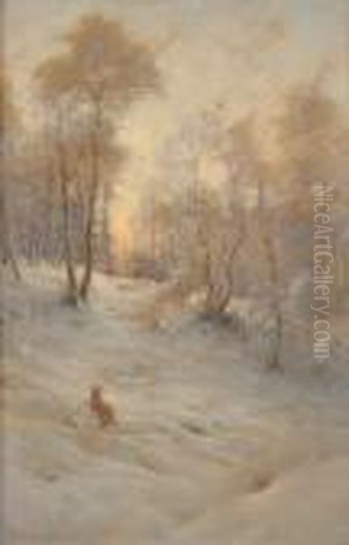 Fox And Pheasant In Snow - view 1