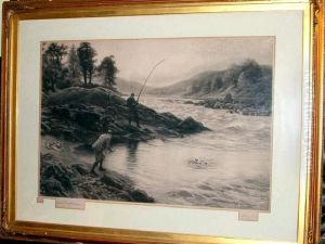 Salmon Coming To The Gaff In River Scene White Board Mount And Heavy