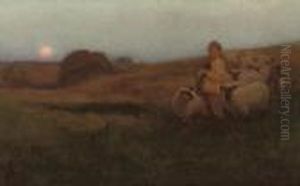 A Shepherd Boy And His Flock At Sunset by Joseph Farquharson
