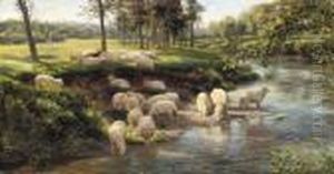 Sheep Grazing By A River by Joseph Farquharson