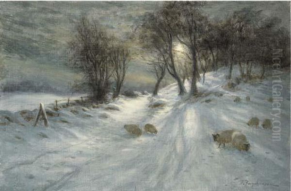 Sheep In The Moonlit Snow - view 1