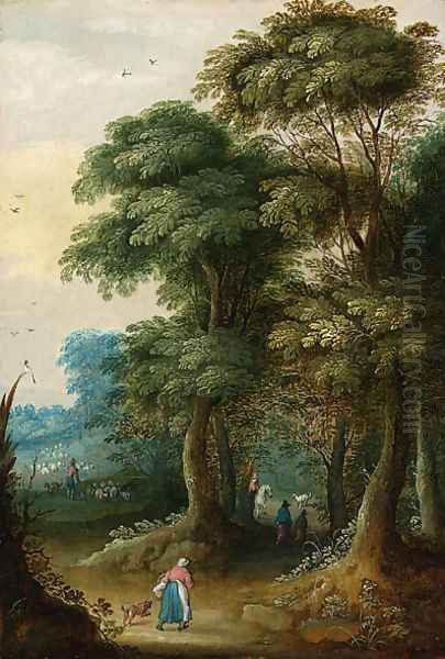 A wooded landscape with a traveller on a horse; and Peasants in a wooded landscape - view 1