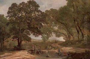 A figure beside a wooded pool A figure beside a wooded pool