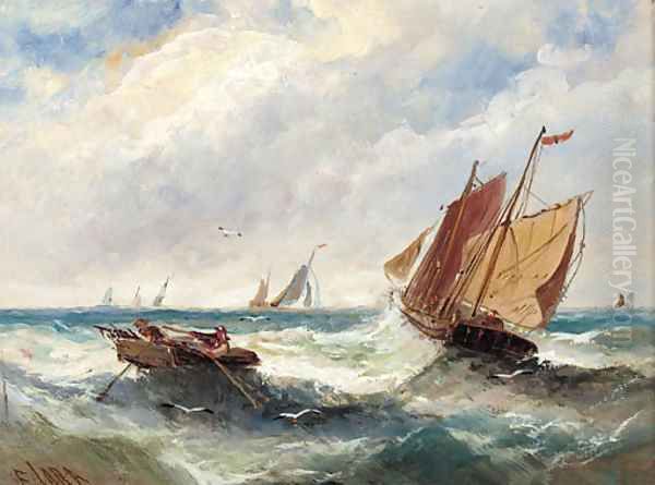 Boats in a swell; and Boats outside the harbour walls - view 1