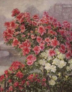 Blooming azalea along the river Seine, Paris by Hildegard Lehnert