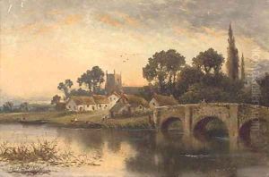 Figures on a bridge by William Langley