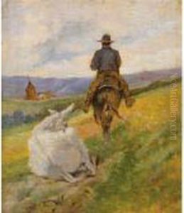Buttero A Cavallo E Mulo Bianco by Giovanni Fattori