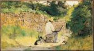 Eugenio Cecconi Intento A Dipingere All'aperto by Giovanni Fattori