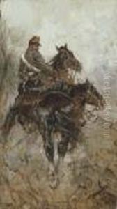 Militare Al Galoppo Con Due Cavalli by Giovanni Fattori