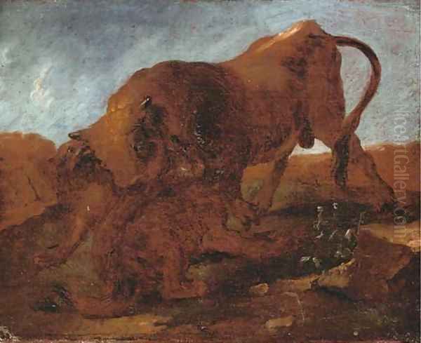 Wolves attacking a bull - view 1