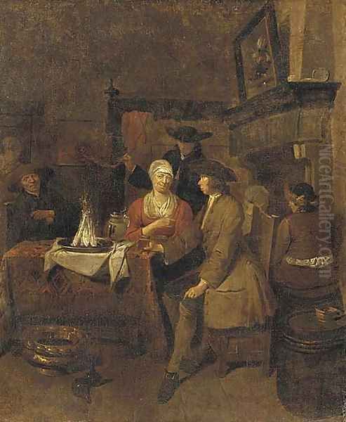 Figures drinking and dining in a tavern - view 1