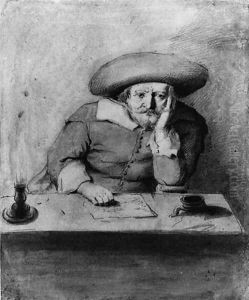 A pondering Man in a Hat at a candle-lit Table