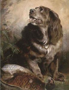 A spaniel with his trophy by Sir Edwin Henry Landseer