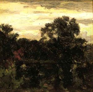 Une foret au soleil couchant by Stanislas Lepine