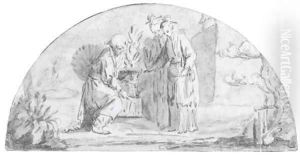 Two Chinese girls Design for a fan by Jean-Baptiste Leprince