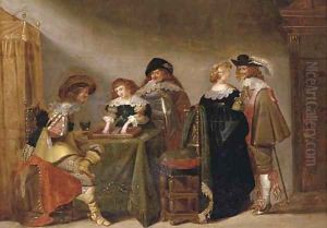 Elegant company playing backgammon in an interior