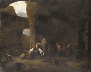 Travellers taking shelter in Roman ruins by Pieter Van Laer (BAMBOCCIO)