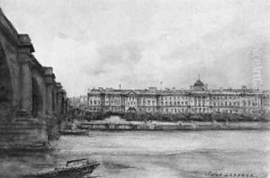Somerset House And Waterloo Bridge, London by Jules Lessore