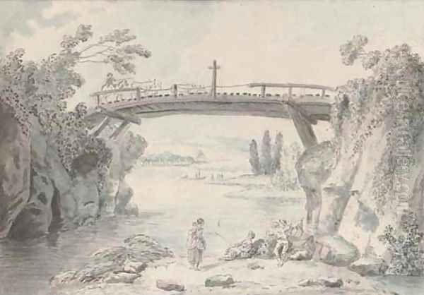 Figures resting on a riverbank - view 1