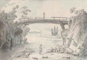 Figures resting on a riverbank