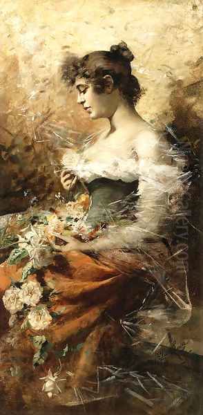 A peasant girl with white roses - view 1