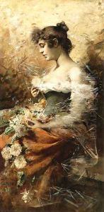 A peasant girl with white roses by F. La-Rosa