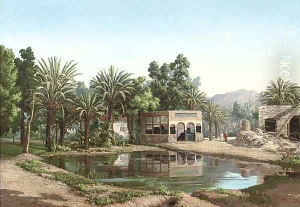 Arabs at an oasis - view 1