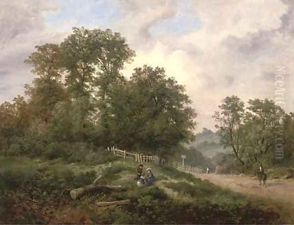 Children playing in an extensive wooded landscape - view 1