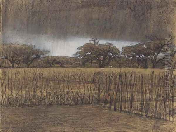 Akkers met oude bomen clouds over a farm field, Soest - view 1