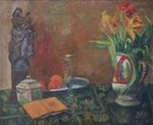 Nature Morte Au Bouquet Et A La Statue.